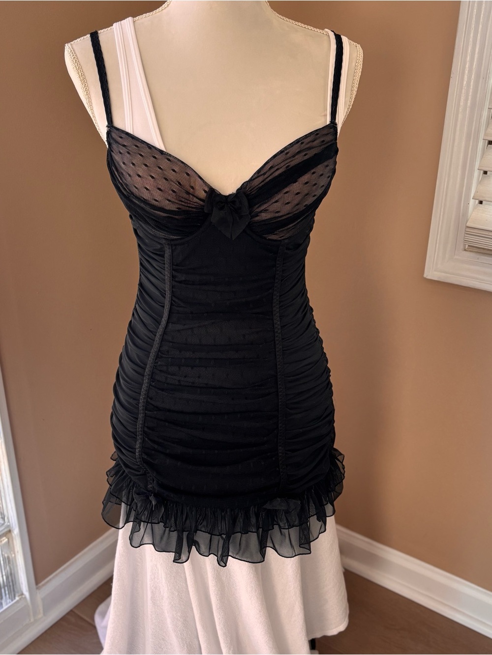 Victoria’s Secret Sexy Little Things Black Lace Lingerie Ruched Slip Dress 36C
